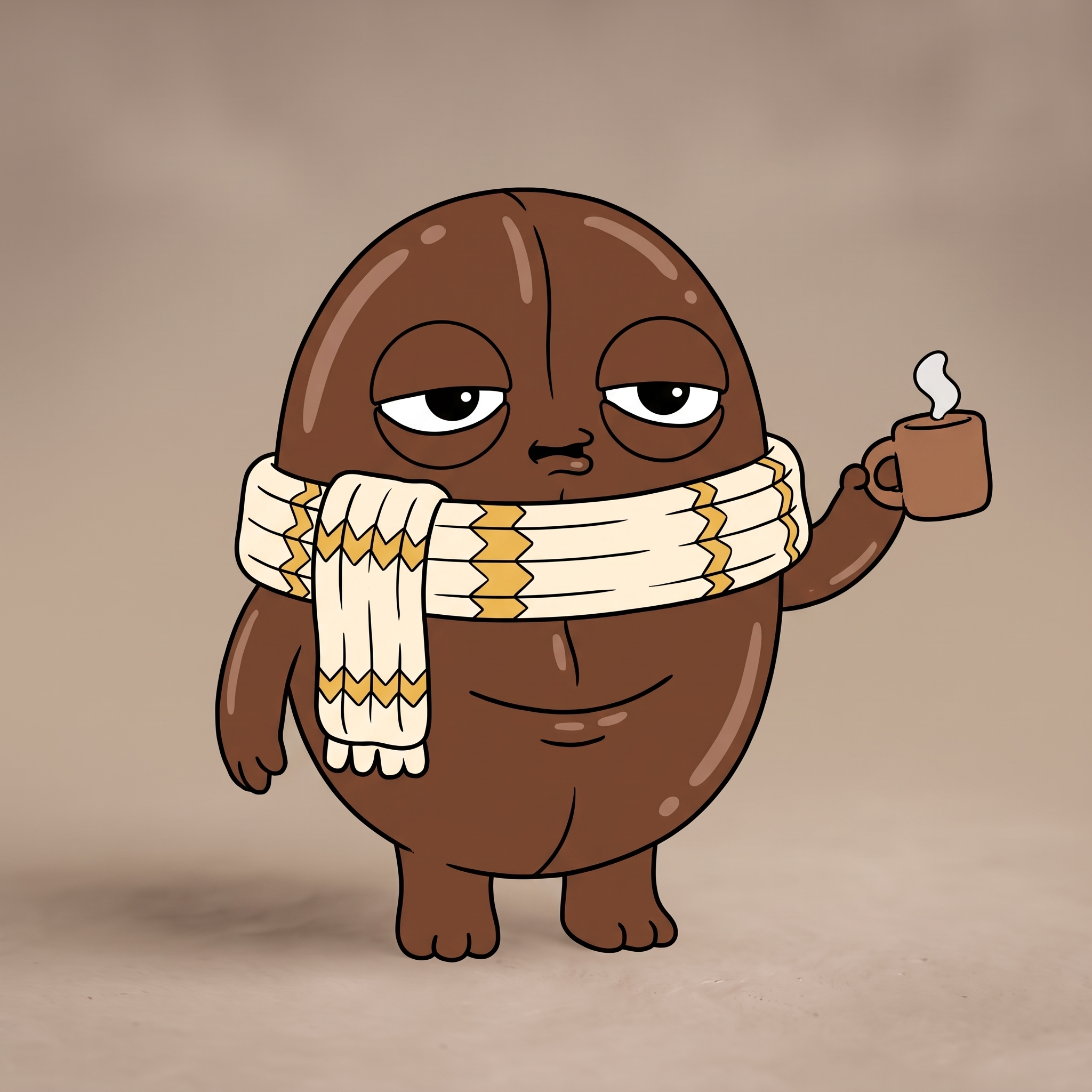 Bean in the 2D sitcom cartoon style